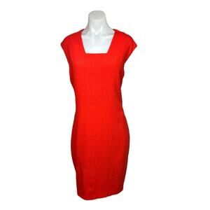 Raoul Orange Red Sleeveless Square Neck Career Office Work Midi Sheath Dress 14